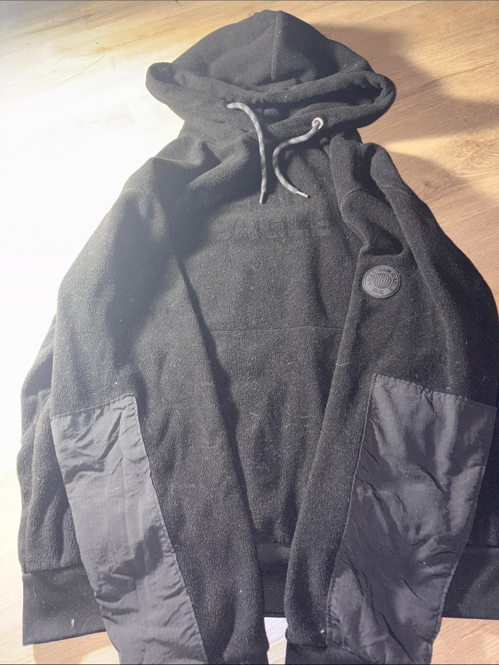 American Eagle Outfitters Black Crewneck Hoodie with Contrast Sleeve Panels